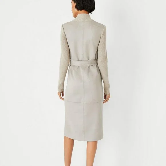 Petite Mixed Faux Suede Belted Sheath Dress - Picture 2 of 3